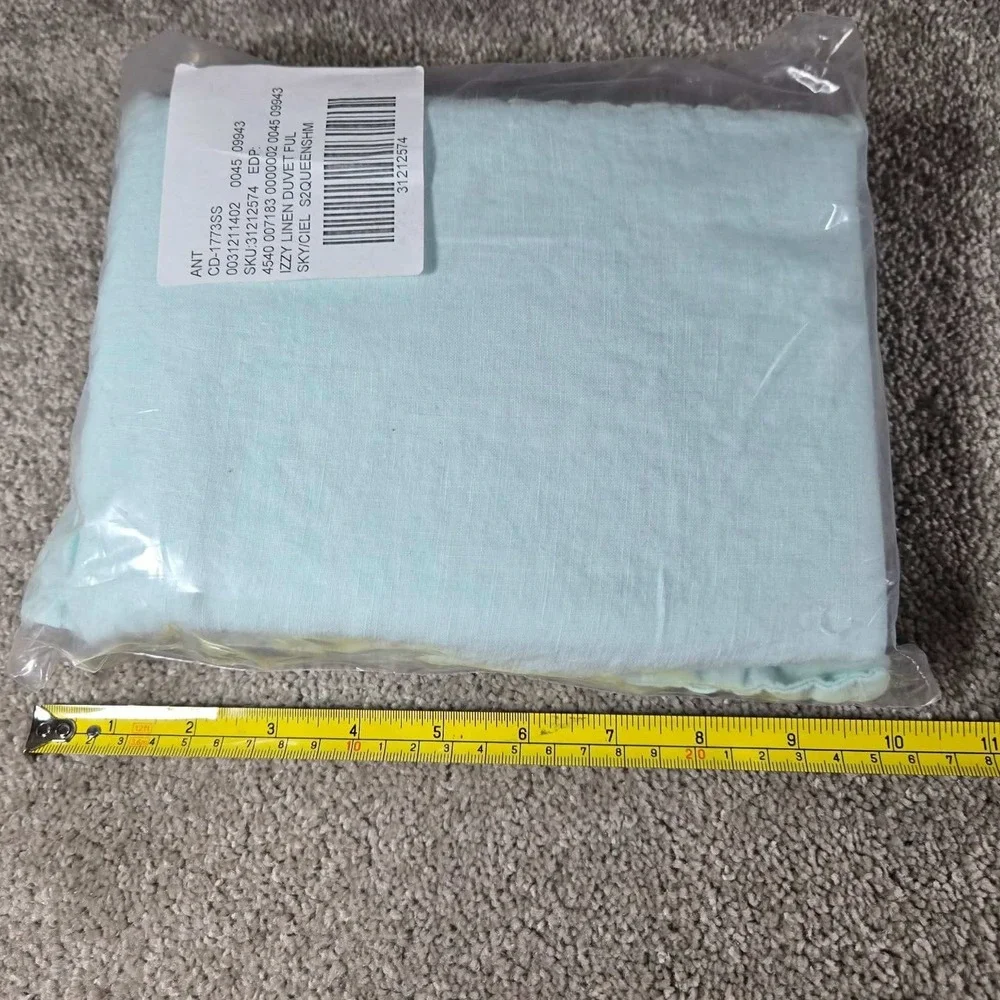 Anthropologie Izzy Linen Duvet Full Sky Ciel Blue + 2 Queen Shams Portugal
